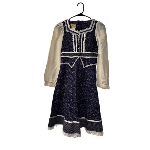 Vintage 1970’s Children’s Gunne Sax Blue & White Floral Prairie Dress size 14